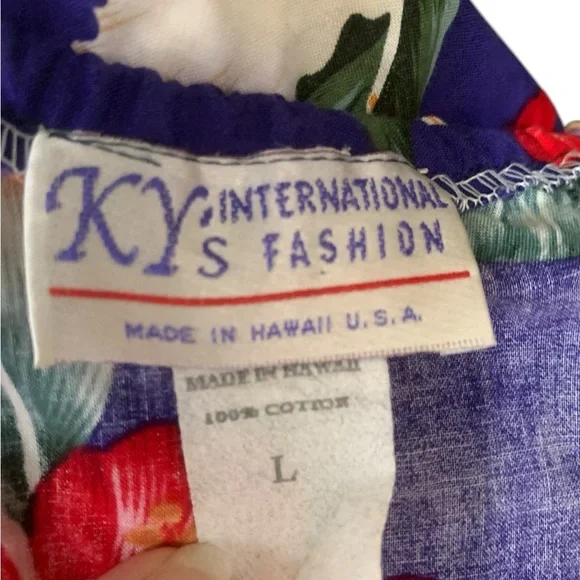 Vintage 80’s 100%Colton blue floral ruffle off shoulder Hawaiian maxi dress sz L - Picture 5 of 5